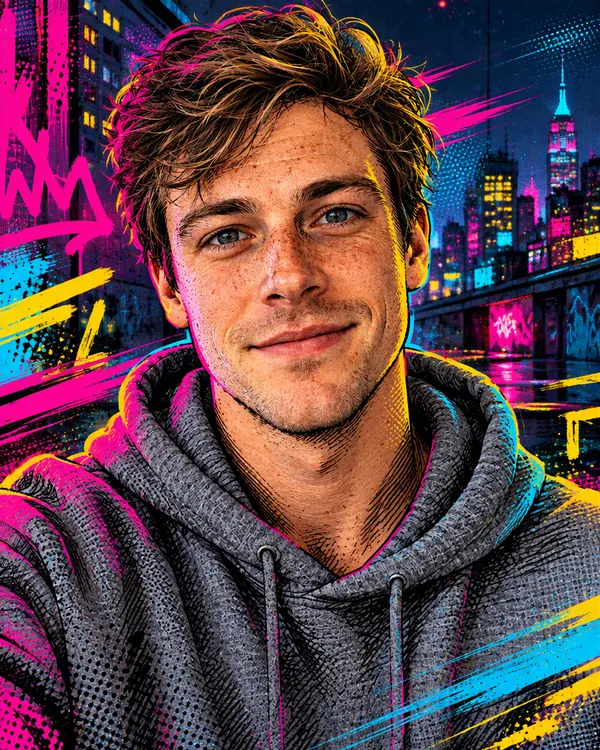 Comic Print Hero: A 3D comic hero made of ink lines and print dots