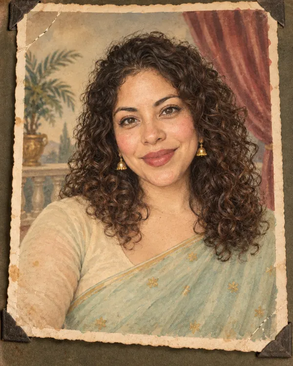 Hand Tinted Photo: An old studio photo tinted by hand in 1950s India