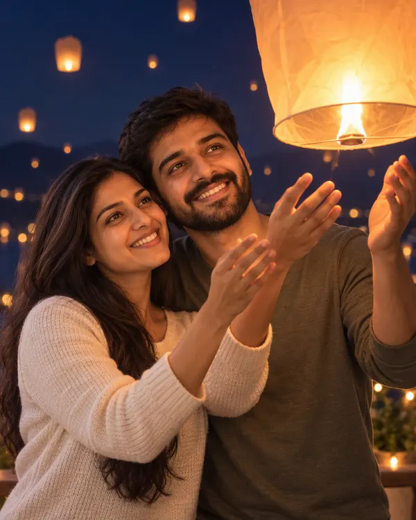 Sky Lantern Wish: Letting a glowing sky lantern rise into the night