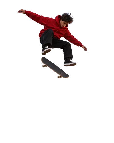Illustration: the skateboarder with the background removed, on a see through background, ready to download