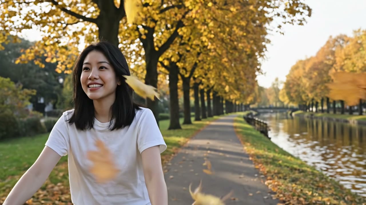 A still from a video made from a photo: a bike ride by the canal