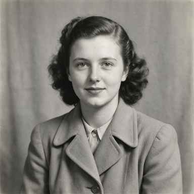 Low resolution 384 pixel scan of a 1940s black and white portrait, grain smeared into mush